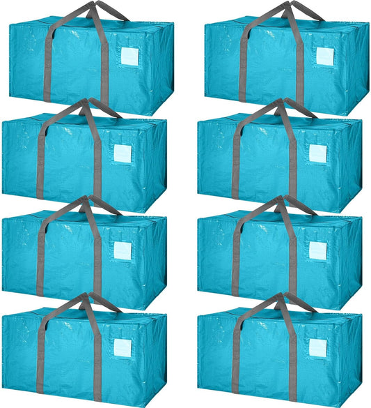 8 Pack Extra Large Moving Bags Heavy Duty Packing Bags with Extra Long Handles and Zippers Storage Totes for College Students Room Dorm Essentials Packing Supplies(Blue)