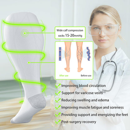 LEVSOX Wide Calf Compression Socks for Women&Men Plus Size 15-20mmHg Knee High Large Support Stockings for Circulation