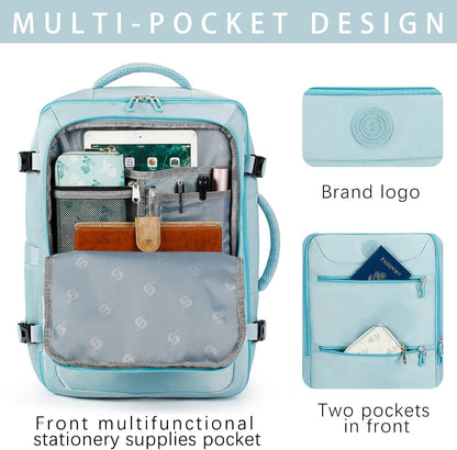 Sowaovut Travel Laptop Backpack, Extra Large High School College Backpacks, Flight Approved Daypack Business Bag Fit 17.3 inch Laptop for Men Women (Light Blue)