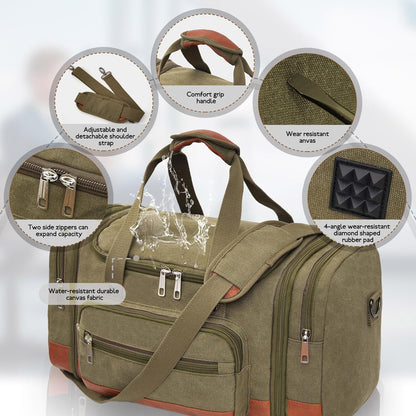 Men'S Duffle Bag For Travel, Expandable Canvas Duffel Bags Overnight Weekend Gym Carry On Luggage Bag For Men(Green)