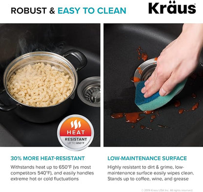 KRAUS Forteza 33-inch Drop in/Undermount 50/50 Double Bowl Granite Kitchen Sink - Image 9