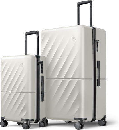 Luggage Sets 2 Piece, Carry On Luggage Airline Approved, Large Checked Trunk Luggage with Smooth Spinner Wheels, Hard Case PC Suitcase Sets, TSA Approved, 20in/29in (Pearl White, Hudson)