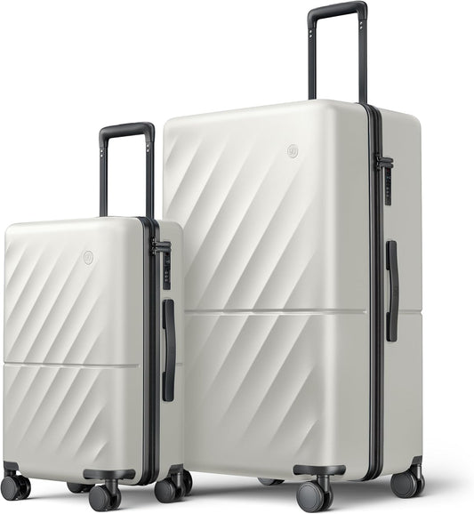 Luggage Sets 2 Piece, Carry On Luggage Airline Approved, Large Checked Trunk Luggage with Smooth Spinner Wheels, Hard Case PC Suitcase Sets, TSA Approved, 20in/29in (Pearl White, Hudson)