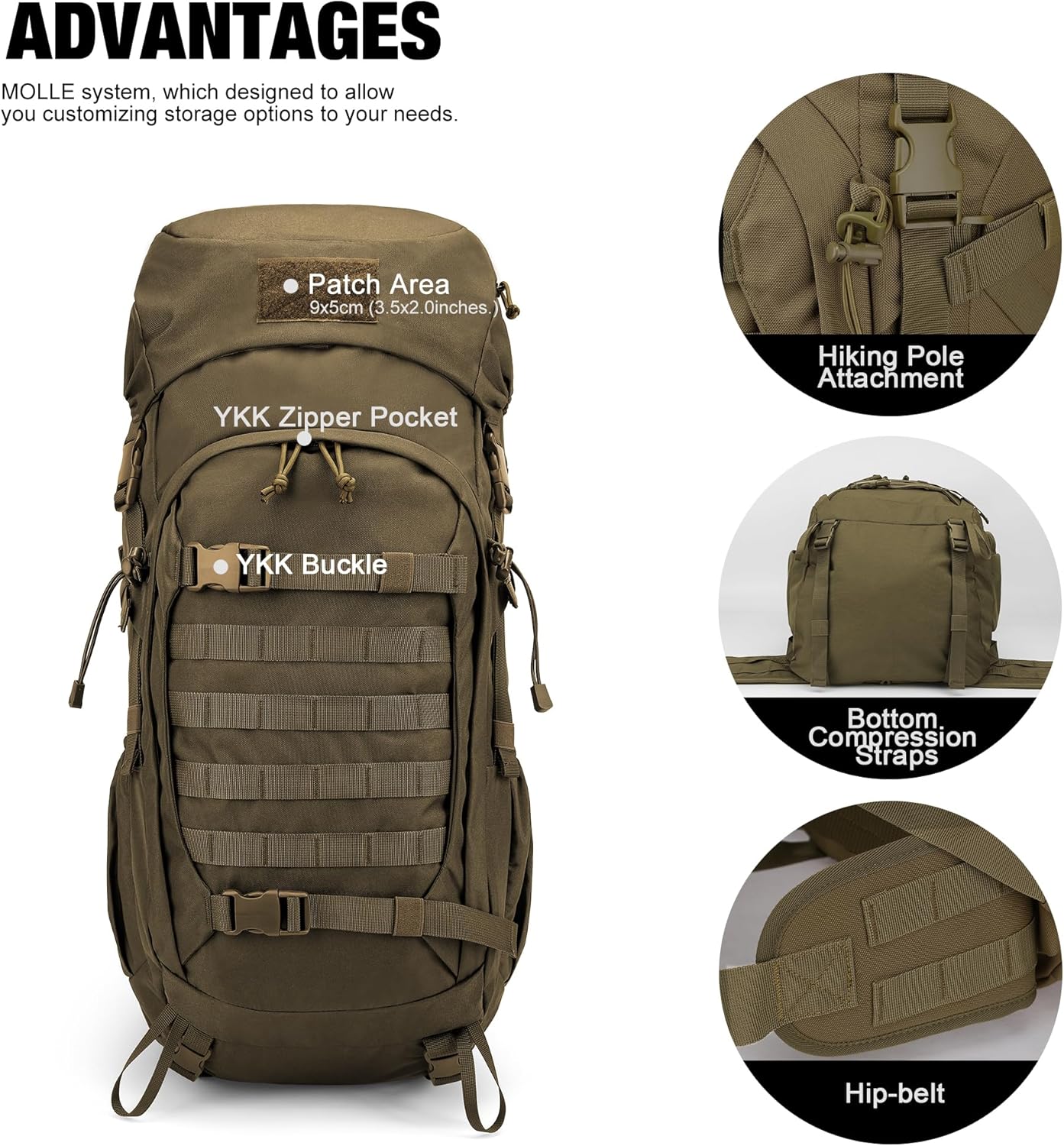 Mardingtop 50L Hiking Backpack,Backpacking Backpack with Rain Cover for Hiking,Backpacking,Rucking,Camping,Survival