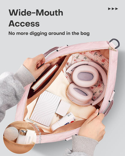 HOTOR Travel Duffel Bag - Weekender Bags for Women, Carry On Overnight Bag with Shoe Compartment, with Toiletry Bag for Travel Essentials and Travel Accessories, Pink, 13.4"×17.3"×7.9"