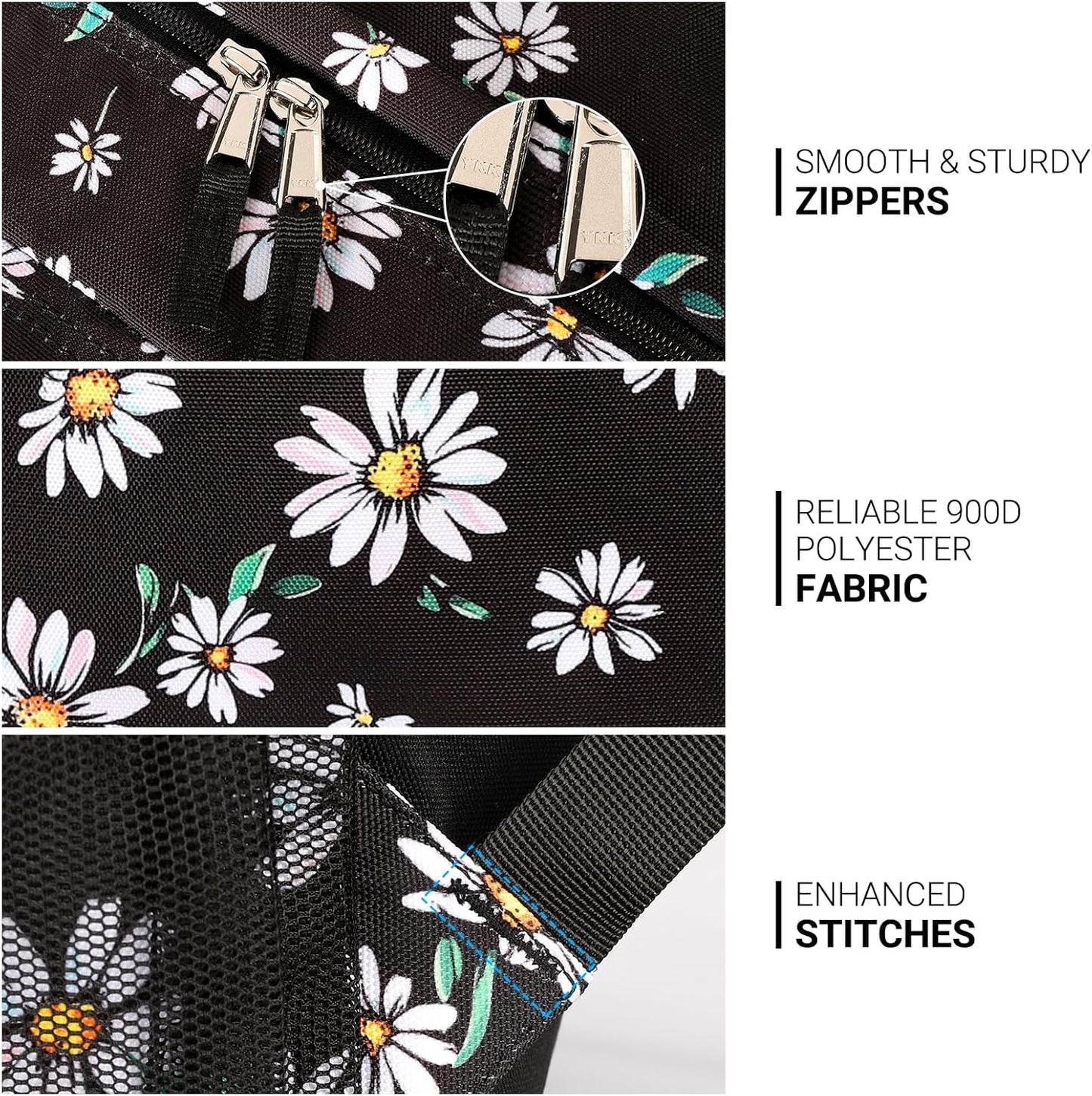 ZORFIN 26L Backpack for College, and Travel: Water Resistant Bookbag - Daisy Black