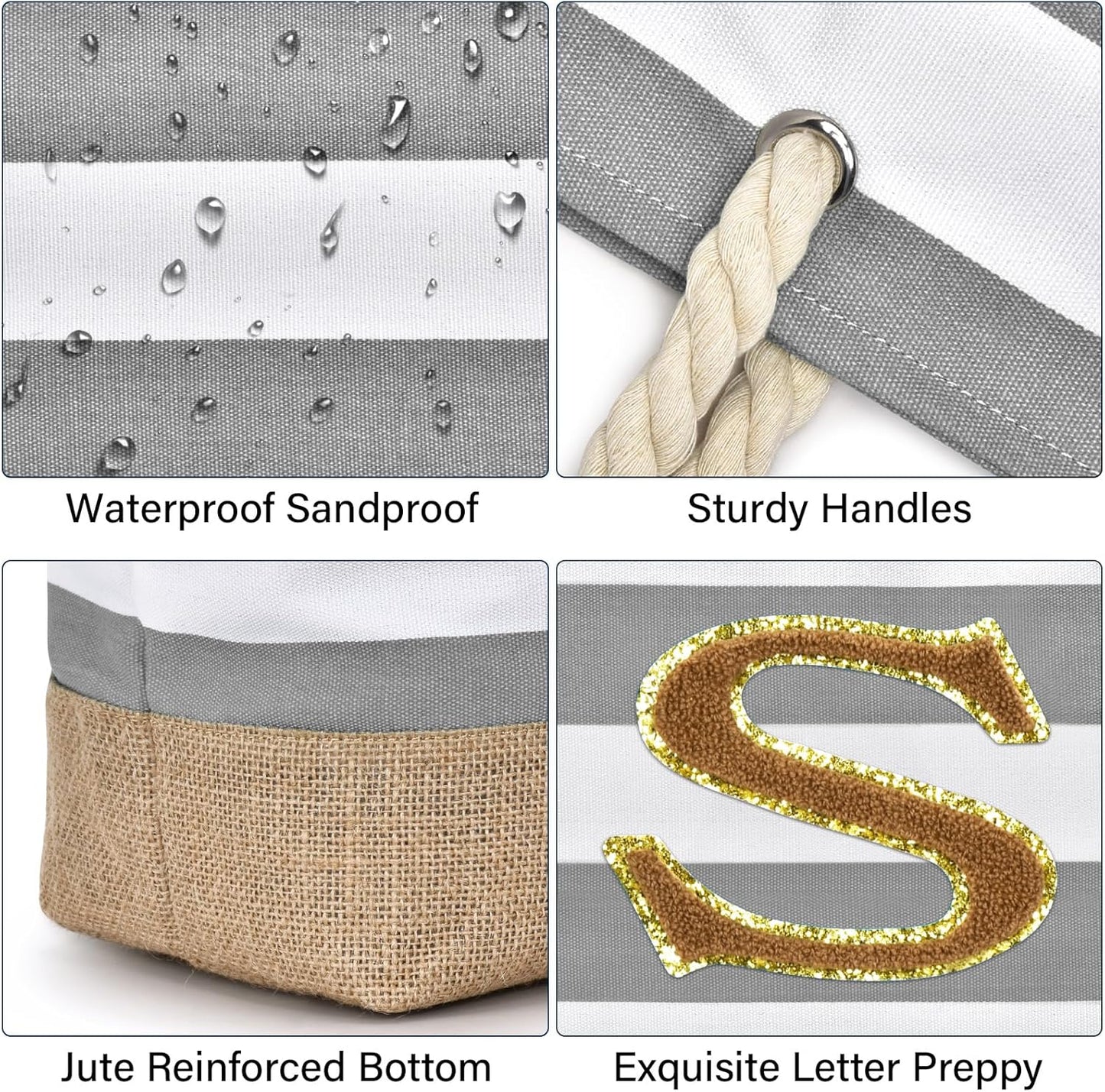 Becokan Beach Bag Initial Beach Tote with Makeup Bag for Travel Work Storage Personalized Birthday Gifts for Women Her