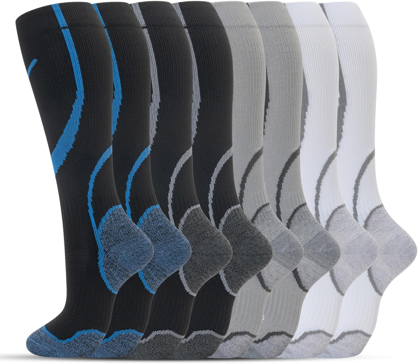 Compression Socks for Women Men Circulation Knee High 8 Pairs for Nurses, Running, Travel, Athletic