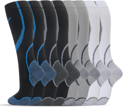 Compression Socks for Women Men Circulation Knee High 8 Pairs for Nurses, Running, Travel, Athletic