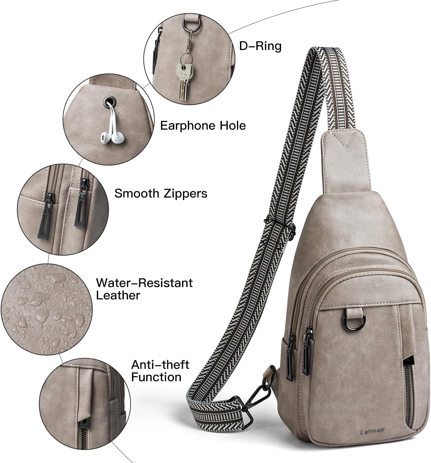 7L Sling Bag for Women Men Leather Small Sling Backpack Daypack Anti Theft Fanny Pack Crossbody Purse Travel