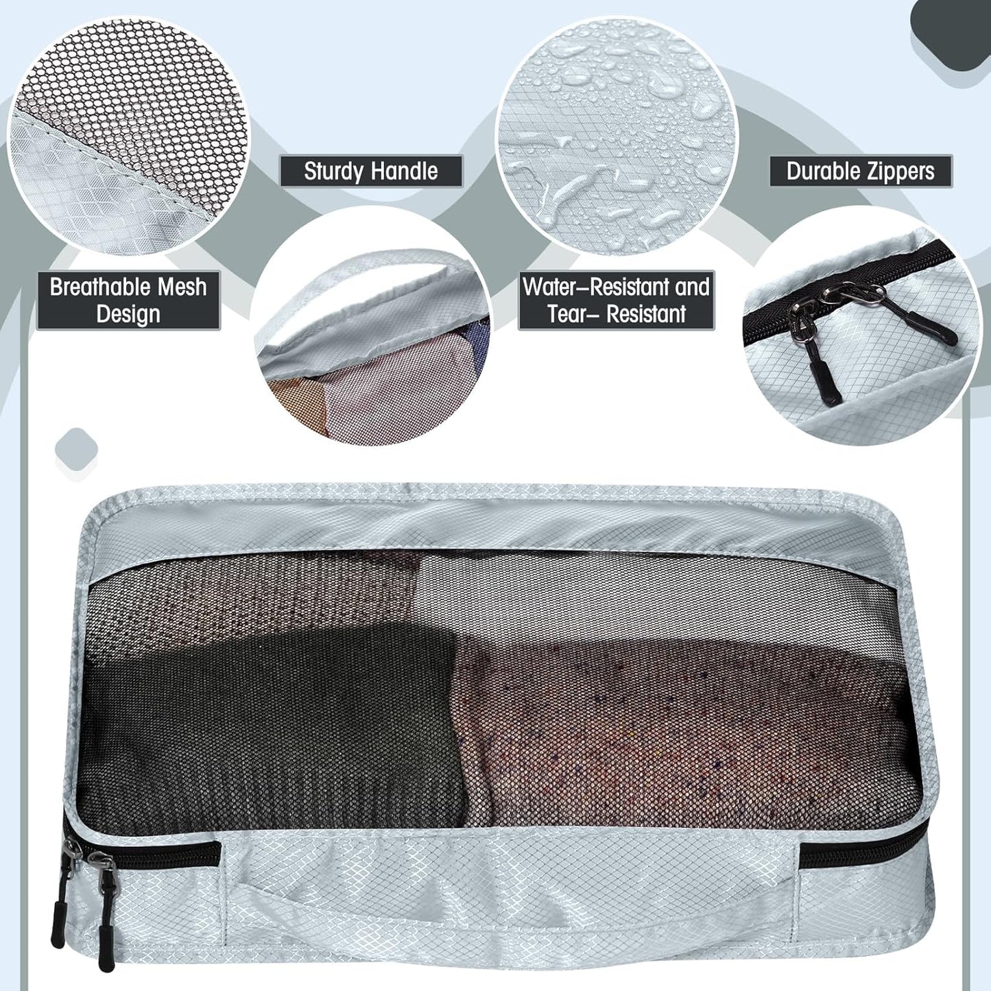 5 Pcs Packing Cubes for Suitcase Large Travel Cubes Carry on Luggage Organizer Bags for Clothes Accessories(L,Gray)