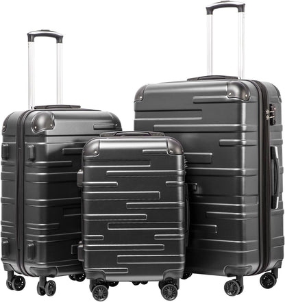 Coolife Luggage Expandable(only 28") Suitcase 3 Piece Set with TSA Lock Spinner 20in24in28in (reg grey)