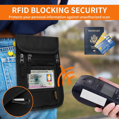 Neck Wallet for Travel,Passport Holder Neck Pouch for Men Women with Adjustable Neck Strap and RFID Blocking