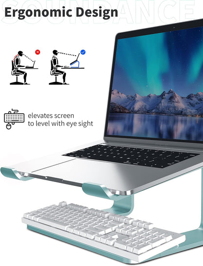 SOUNDANCE Laptop Stand, Aluminum Computer Riser, Ergonomic Laptops Elevator for Desk, Metal Holder Compatible with 10 to 15.6 Inches Notebook Computer, Aquamarine