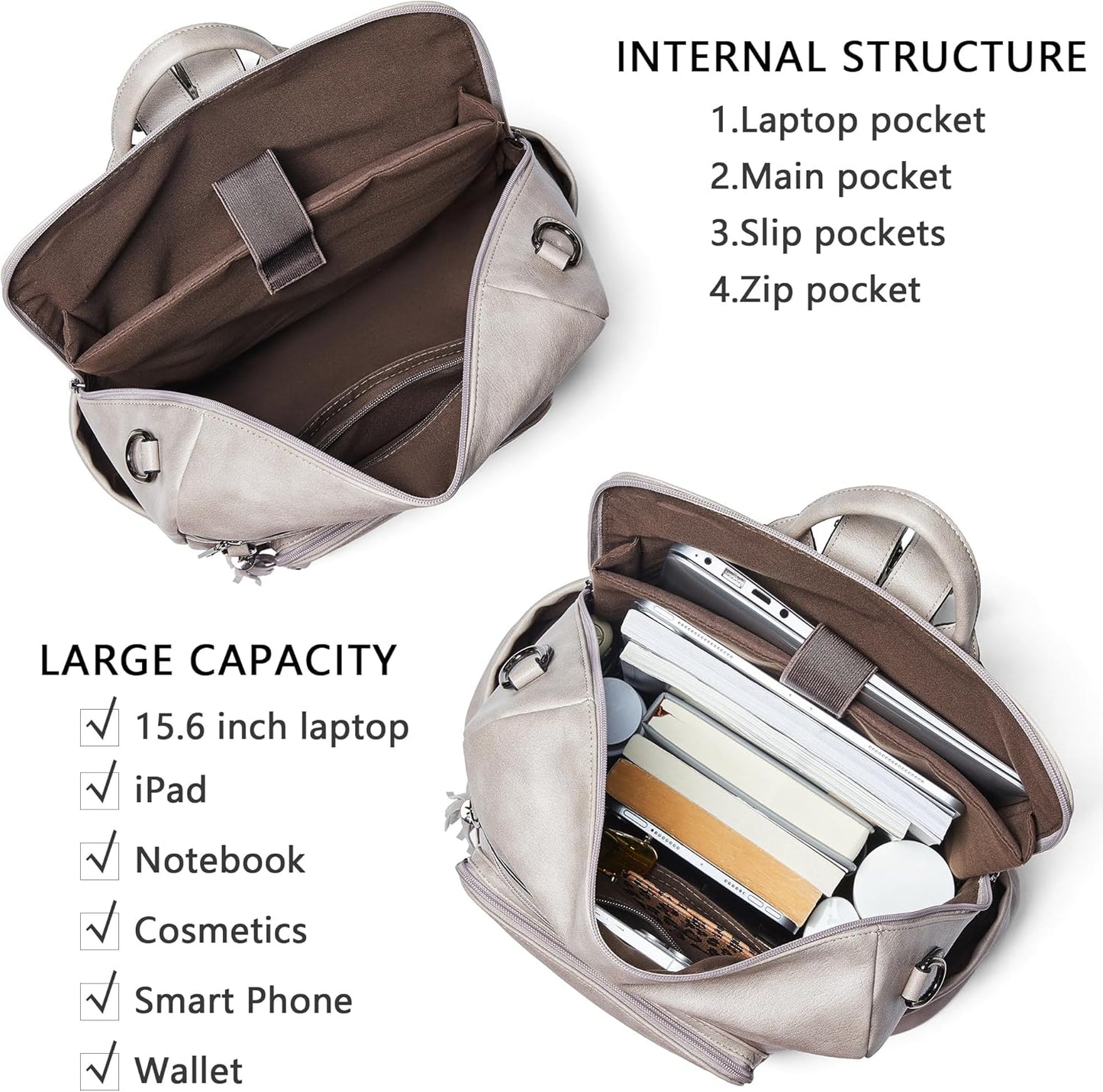 Shrrie Vegan Leather Laptop Backpack for Women 15.6 inch Work Backpack Fashion Travel Backpack Purse for Business College