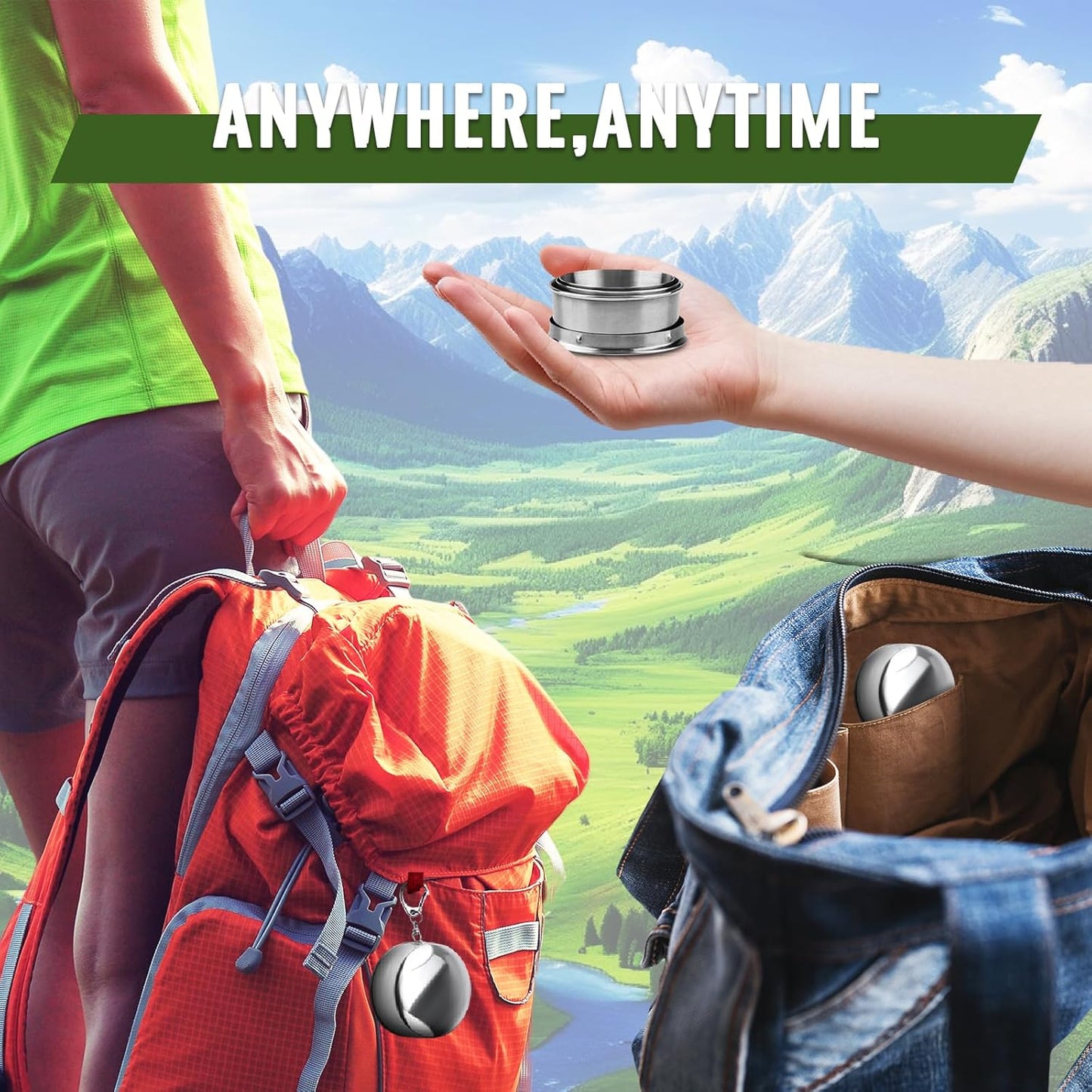 2 Pcs Stainless Steel Collapsible Cup, Foldable Cup with Lid and Keychain, Collapsible Cups for Traveling, Camping, Hiking, Biking and Daily Use (Middle)