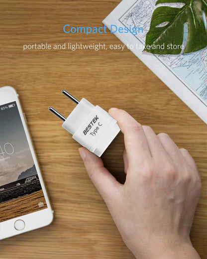 BESTEK European Travel Plug Adapter Set, Grounded Universal Power Plug Adapter for US to Type E/F, Type C, Type G Countries, UK, Germany, France, Italy, Spain, Ireland and All of Europe, 3 Pack