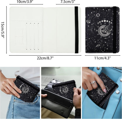 Passport Holder for Women and Men PU Leather Passport Cover for Travel (Sun Moon)