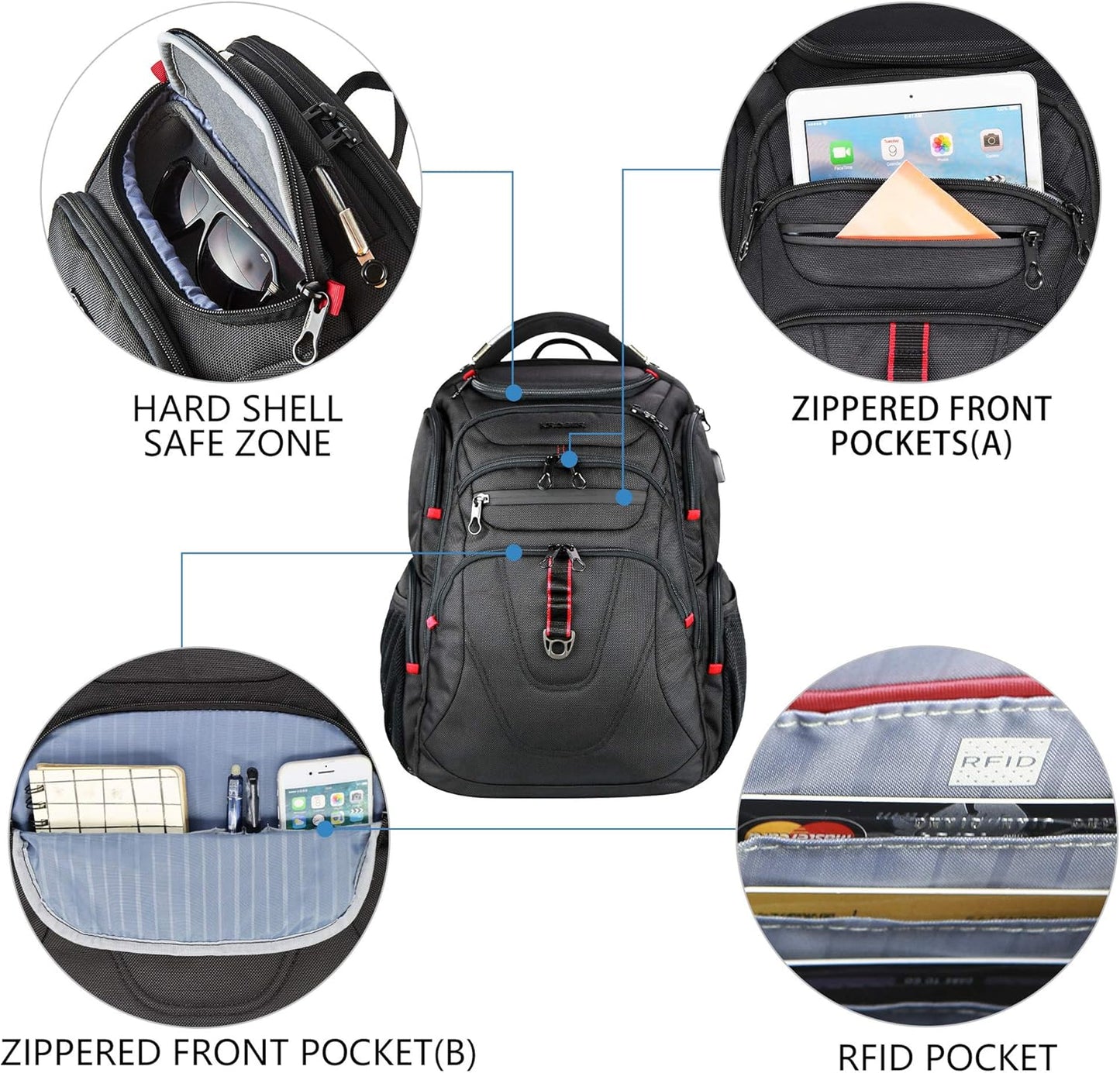 KROSER TSA Friendly Travel Laptop Backpack 17.3 inch XL Computer Backpack Water-Repellent College Daypack Business Backpack with RFID Pockets & USB Port for Men/Women-Black
