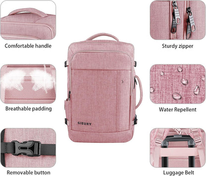 Carry On Backpack, 55L Extra Large Travel Backpack for Men & Women, Expandable Big Capacity For Airplanes, Travel Gifts for Men Women, Fits 18.4 Inch Laptop, Luggage Suitcase Daypack Bag, Pink