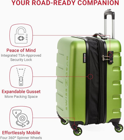 SwissGear 7366 Hardside Expandable Luggage with Spinner Wheels, Green, Carry-On 19-Inch