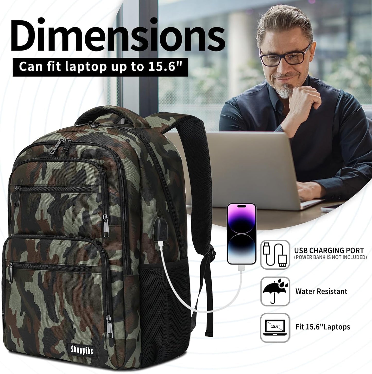 Backpck for Women Men, School backpacks for Girls Teen Boys, 15.6 inch Laptop Back Packs with USB Charger Port, Mochilas for Business, College