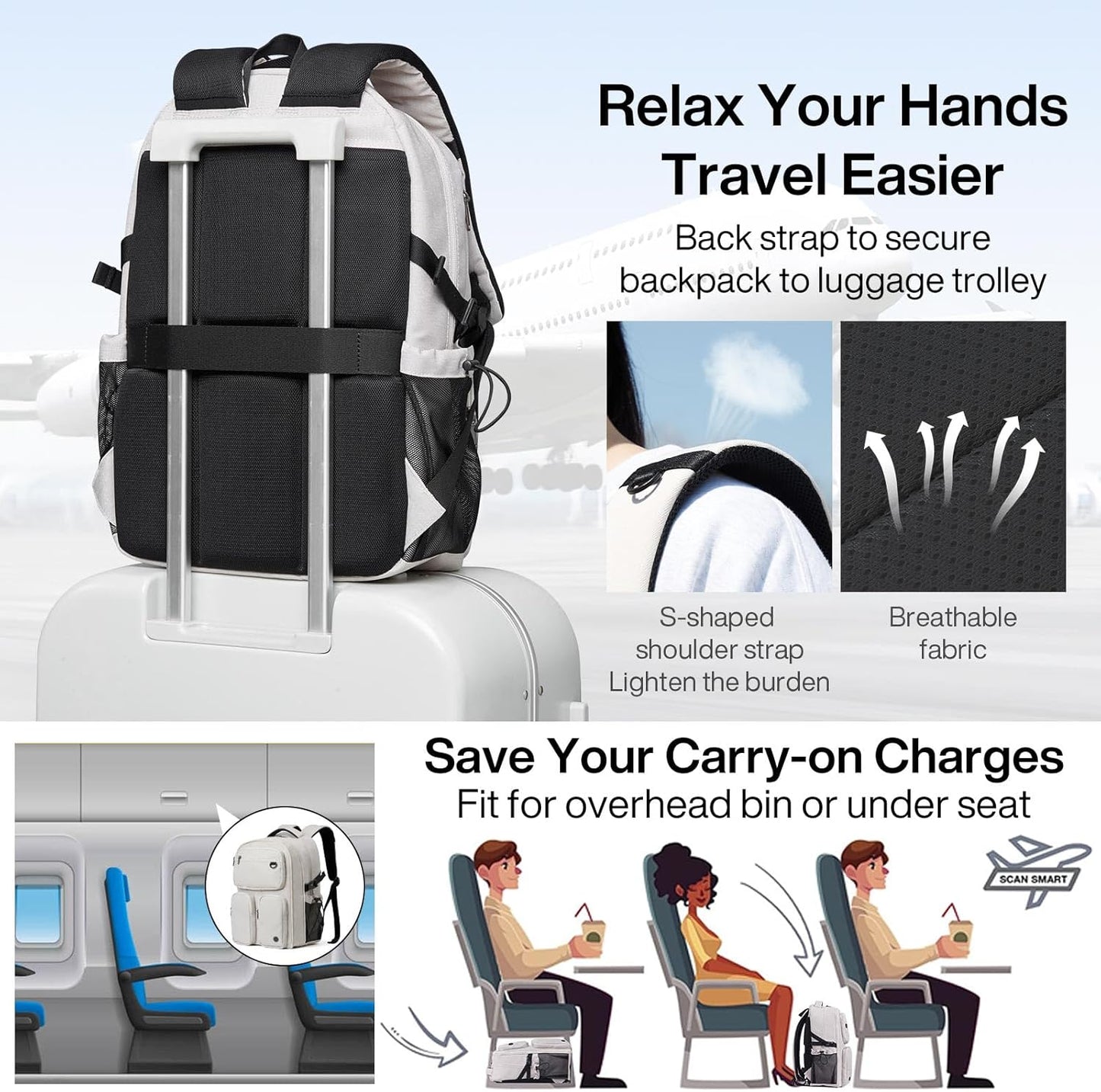 mixi Large Capacity Travel Laptop Backpack, Lightweight Durable College Bookbag Men Woman 15.6" Computer Bag, Water Resistant Outdoor Hiking Backpacks With Multifunction Pockets, 17 Inch Expandable