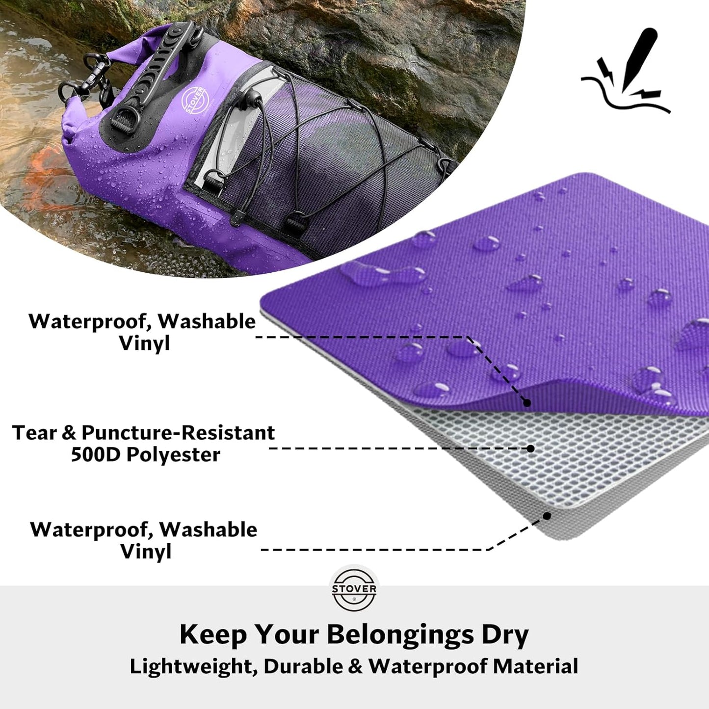 STOVER 5/10/25/30/40/55L Waterproof Backpack- Floating Dry Bag for Kayaking, Travel, Beach, Hiking, & Camping, Men/Women