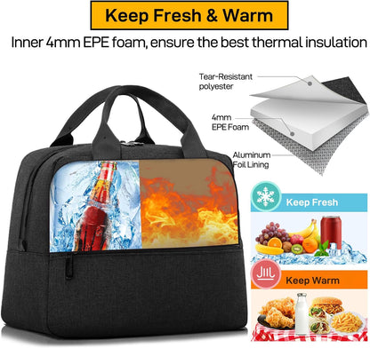 HOMESPON Insulated Lunch Bag for Women Men Lunch Box Cooler Lunch Tote for Work Picnic (Black)