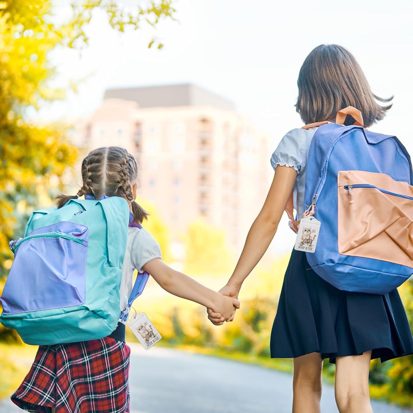 Cute Cat Luggage Tags for Suitcases,2 Pack,Never Better Luggage Tag,Leather Stainless Steel Loop Label Tag for Women Men Girls Travel Bag Suitcase