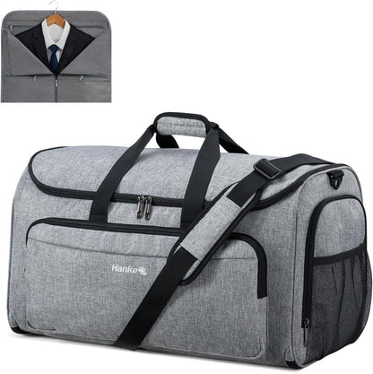 Hanke Carry on Garment Bags for Travel,Convertible Duffle Bag Luggage Bag Weekend Bag with Shoe Compartment,2 in 1 Hanging Suitcase Suit Bag for Men Women,Light Grey