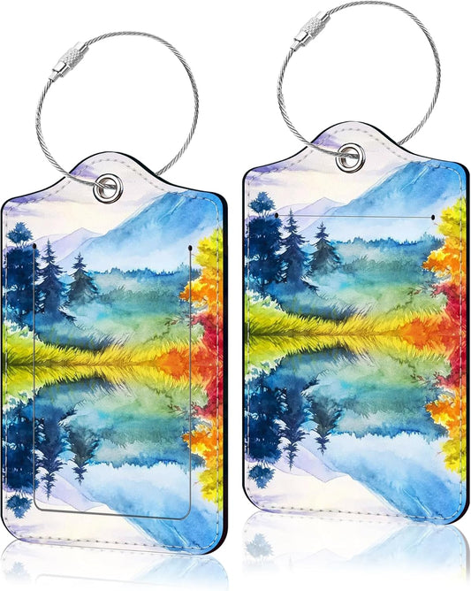 2 Pack Luggage Tag for Suitcase, Cute Unique Leather Suitcase Tags Identifiers with Privacy Name Address Labels & Durable Steel Loop for Women Men Travel