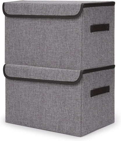 Large 42 Quarts Fabric Storage Bins with Lids [2-Pack] Linen Collapsible Foldable Storage Cubes, Closet Organizer Containers boxes with Handles for Home Office (16.7 x 12 x 12, Gray)