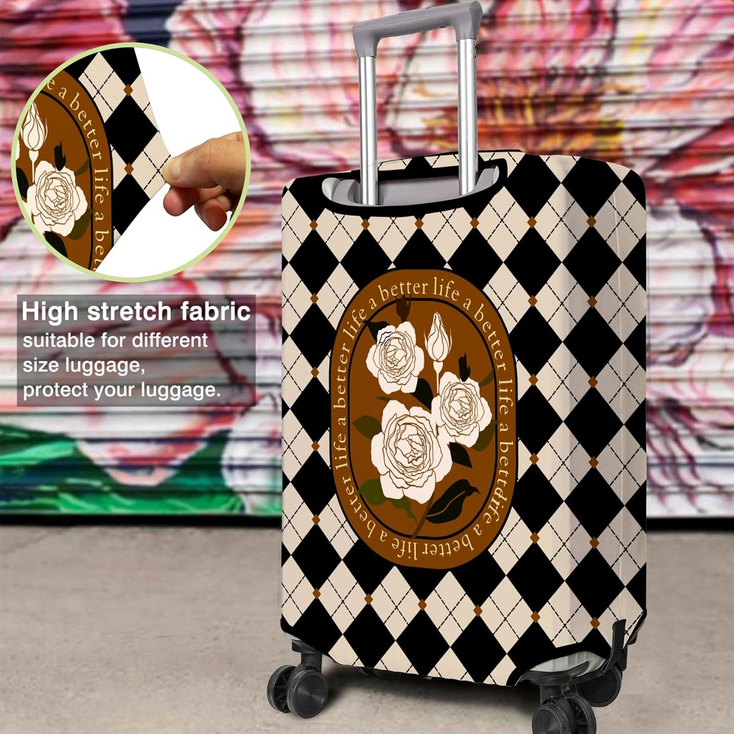 Travel Luggage Cover Suitcase Protector Fits 18-32 Inch Wheel Covers PatternedTravel Related Items Flower Luggage Protector Elastic S