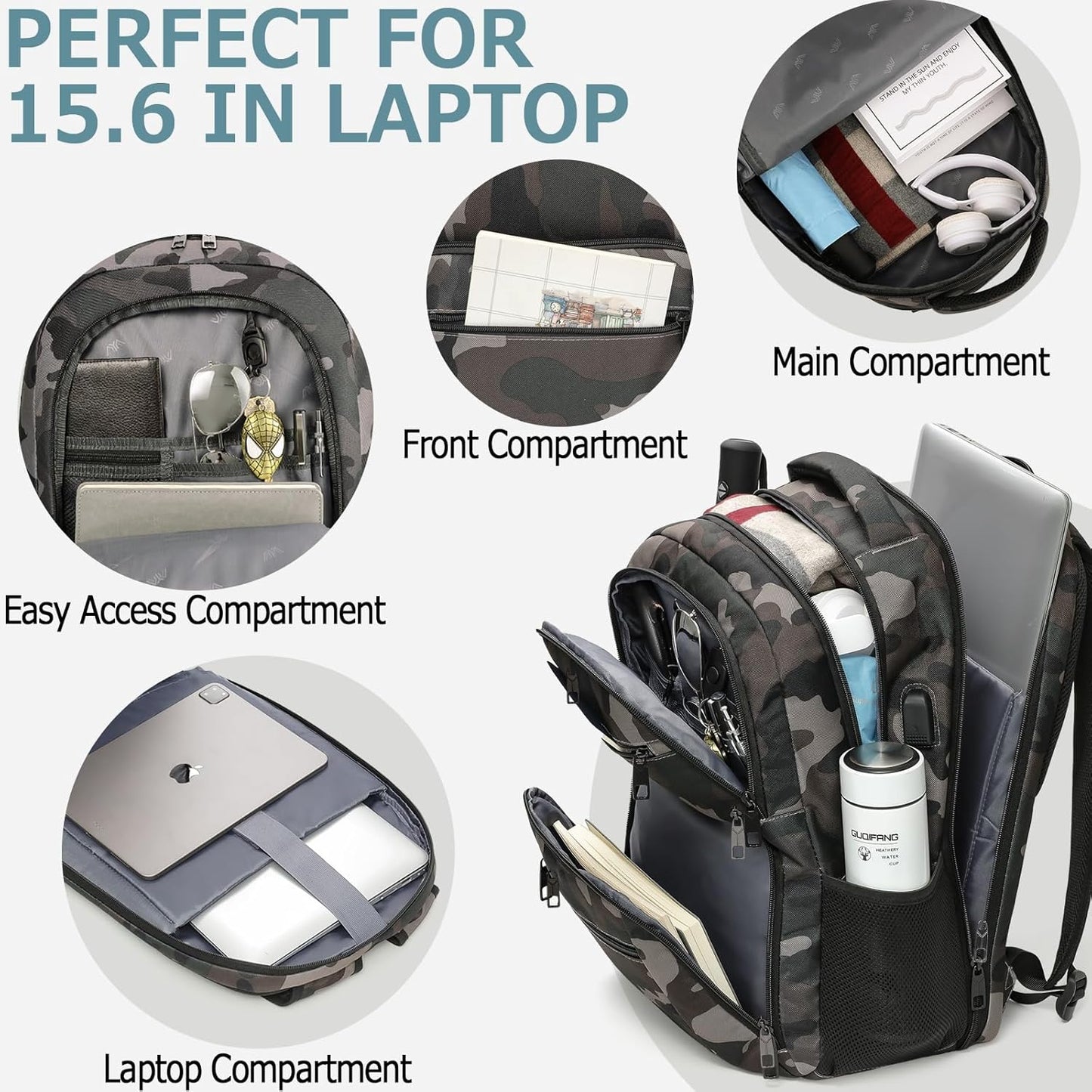 BIKROD Backpack for Boys Men, School Backpack for Teens Girls, Lightweight Casual High School Bookbag, Daily-use Travel Laptop Backpack with USB Charging Port Fits 15.6 Inch Notebook