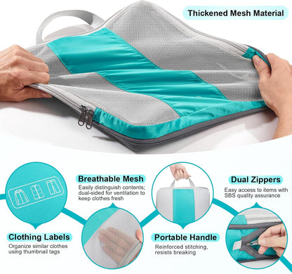 10 Set Compression Packing Cubes for Travel Essentials,Compressible Expandable Packing Cubes for Suitcase,OlarHike Luggage Organizer Bags for Travel,Handy Helper for Organizing Clothes(Blue Green)