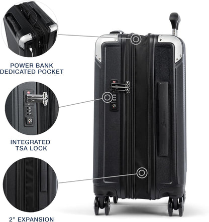 Travelpro Platinum Elite Hardside Expandable Carry on Luggage, 8 Wheel Spinner, TSA Lock, Hard Shell Polycarbonate Suitcase, Shadow Black, Carry on 21-Inch