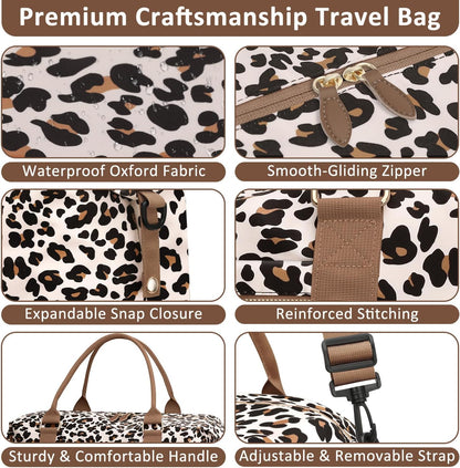 Travel Duffle Bag for Women, Weekender Bags, Hospital Bag for Labor Delivery,Lightweight Tote Duffel Overnight Bag with Luggage Sleeve,Airplane Travel Bags with Toiletry Bag,X-Large,Leopard