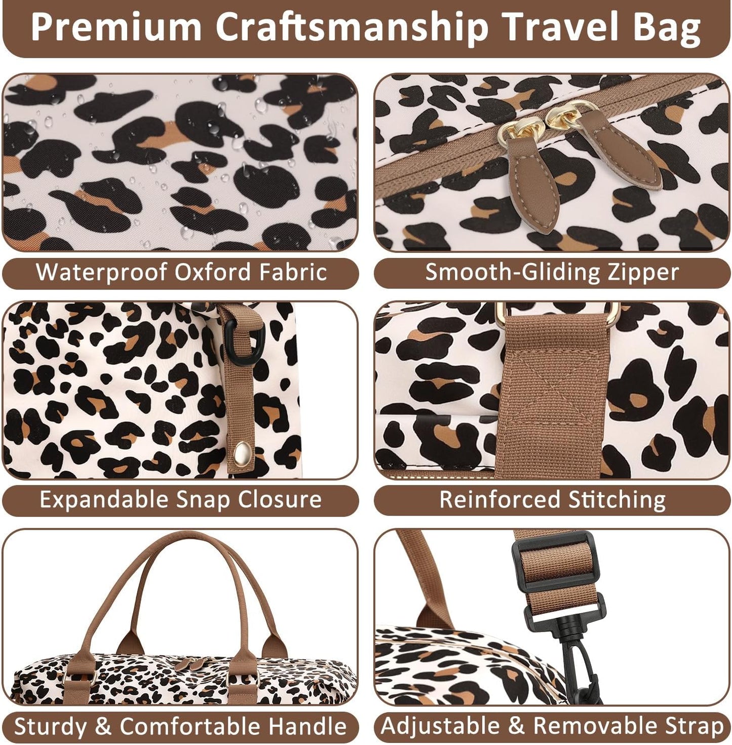 Travel Duffle Bag for Women, Weekender Bags, Hospital Bag for Labor Delivery, Lightweight Tote Duffel Overnight Bag with Luggage Sleeve, Airplane Travel Bags with Toiletry Bag,Large,Leopard