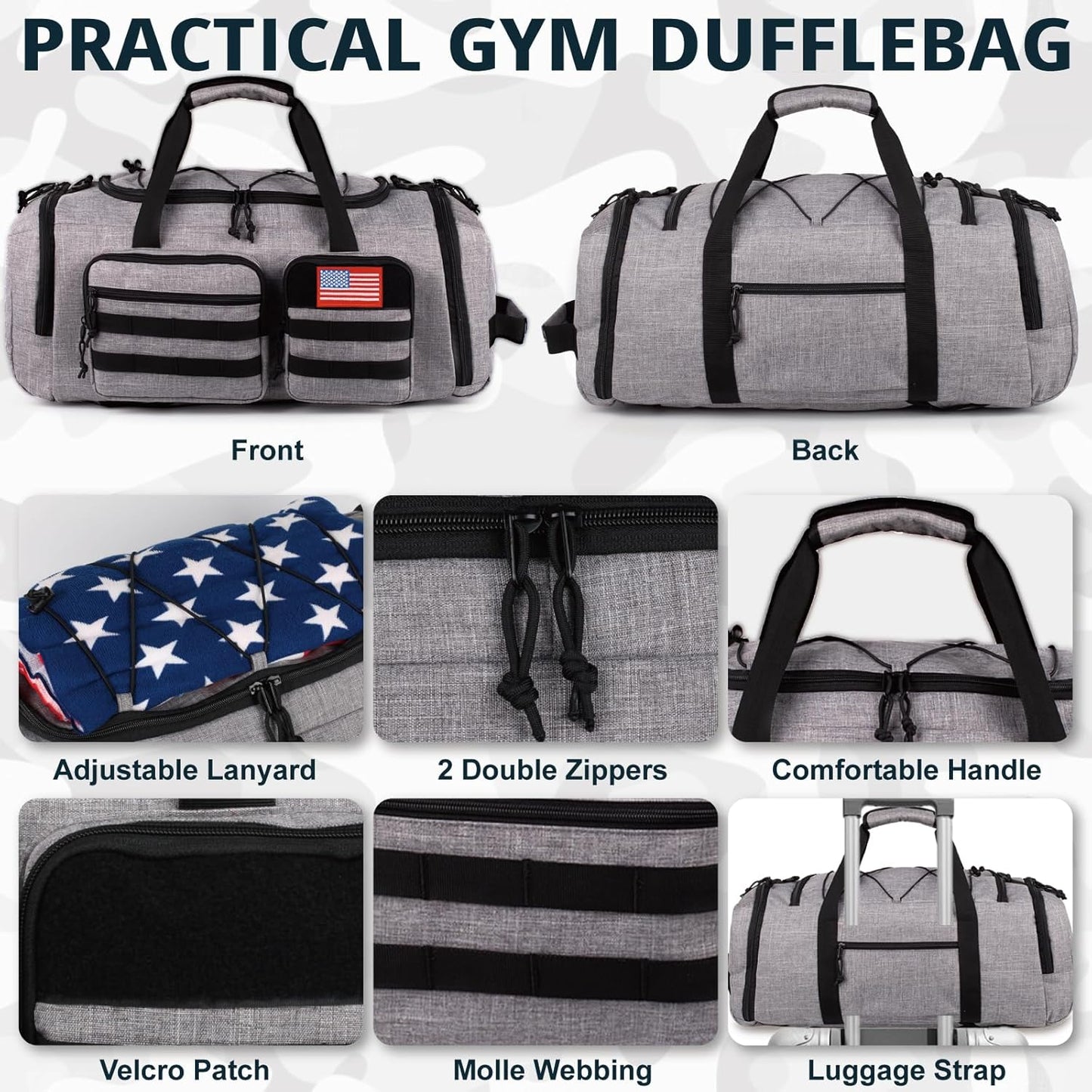 Tactical Gym Bag for Men，50L Large 3 in 1 Sports Duffle Bag with Shoes Compartment for Travel,Water Resistant Travel Backpack Weekender Overnight Bag with Wet Pocket for Women