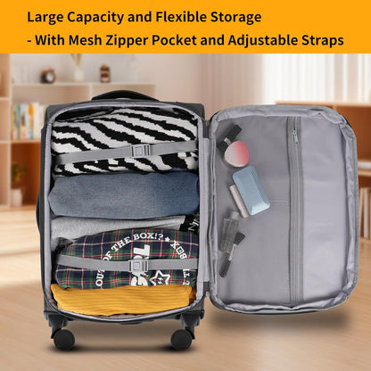 3-Piece Softside Expandable Luggage Set with Front Open Pocket, Lightweight and Durable Oxford Fabric Suitcase Set with TSA Lock (Gray, 20in/24in/28in)