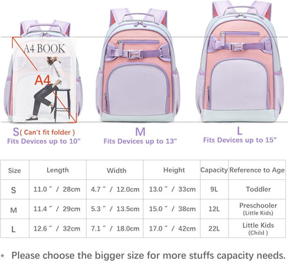 Lightweight Cute Kids Backpack for School Kindergarten Elementary Backpacks for Gilrs ages 6-8-10 (Purple Pink)