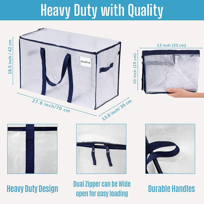 VENO 6 Pack Moving Bags, Heavy Duty, Moving Boxes Alternative, Packing Storage Supplies for Dorm Room Essentials with Zipper for Clothes, Extra Large Totes for Packaging (Clear, 6 Pack)