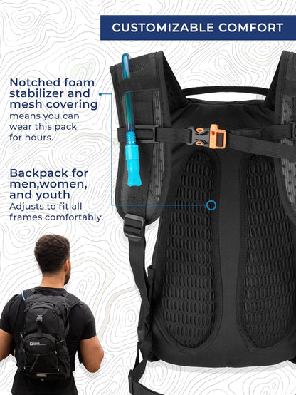 National Park Foundation 18L Hydration Backpack with 2 Liter Hydro Water Bladder Bag, Lightweight Daypack for Cycling, Hiking, Running, Climbing, for Men Women Kids