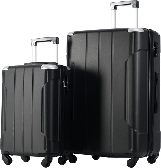 Merax Luggage Sets of 2 Suitcases With Wheels, Expandable and Lightweight, TSA Lock, Hardside Spinner Carry On Luggage (20 28 inch Black)