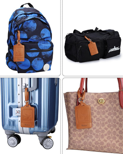 Teskyer Luggage Tags, 3 Pack Premium PU Leather Luggage Tags Privacy Protection Travel Bag Labels Suitcase Tags