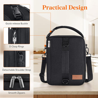 Lifewit Insulated Lunch Box for Men, Expandable Cooler Bag, Freezable Lunch Bag for Women with 2 Ice Packs and Shoulder Straps for Work Travel College, 8.2L Black