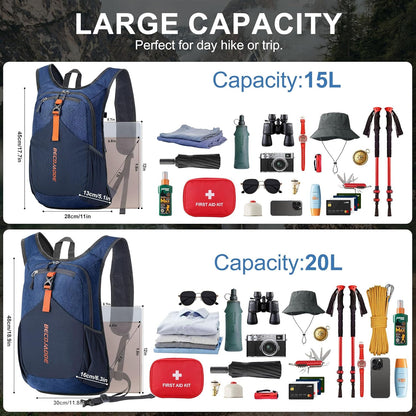 15L Small Hiking Backpack for Men Women Foldable Packable Back Pack Ultralight Hiking Daypack for Travel Camping Outdoor, Navy Blue