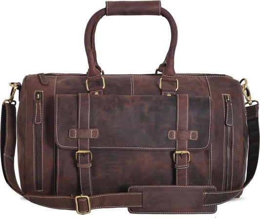Genuine Leather Duffle Bag for Men | Vintage Weekender Travel Bag | Overnight Carry-On Luggage | Handmade Leather Gym Bag for Men