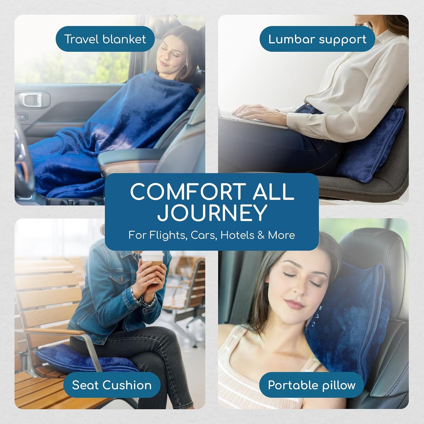 Resty 65"x40" Traveling Airplane Blanket, Navy Blue – Lightweight, Velvety Soft Blanket That Becomes a Travel Pillow – Must-Have Comfort for Planes & Road Trips – Travel Essentials for Women & Men